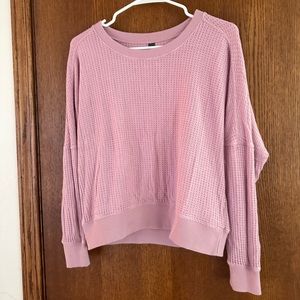 Alya Pink Long Sleeved Waffle Knit Top with a Dropped Shoulder Size XXS